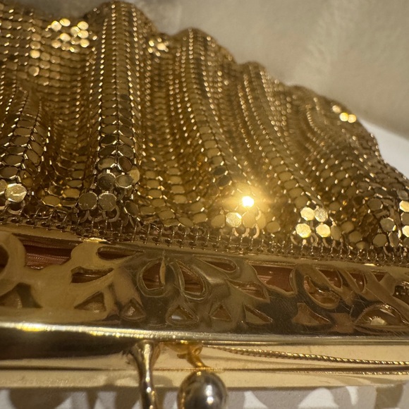 VTG 1940s Whiting‎ & Davis Gold Mesh Flapper Bag Purse | Brass Pierced Frame - Picture 10 of 11